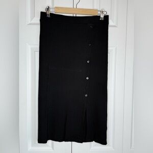 Armour Vert Skirt Black Ribbed Midi Stretch Front Slit Buttons Made in USA Sz M